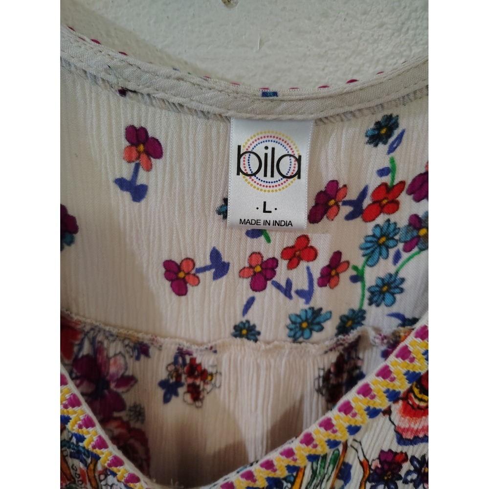 Bila Floral Medallion Print Sleeveless Boho Blouse V-Neck Ruffle Hem Large - Picture 2 of 3